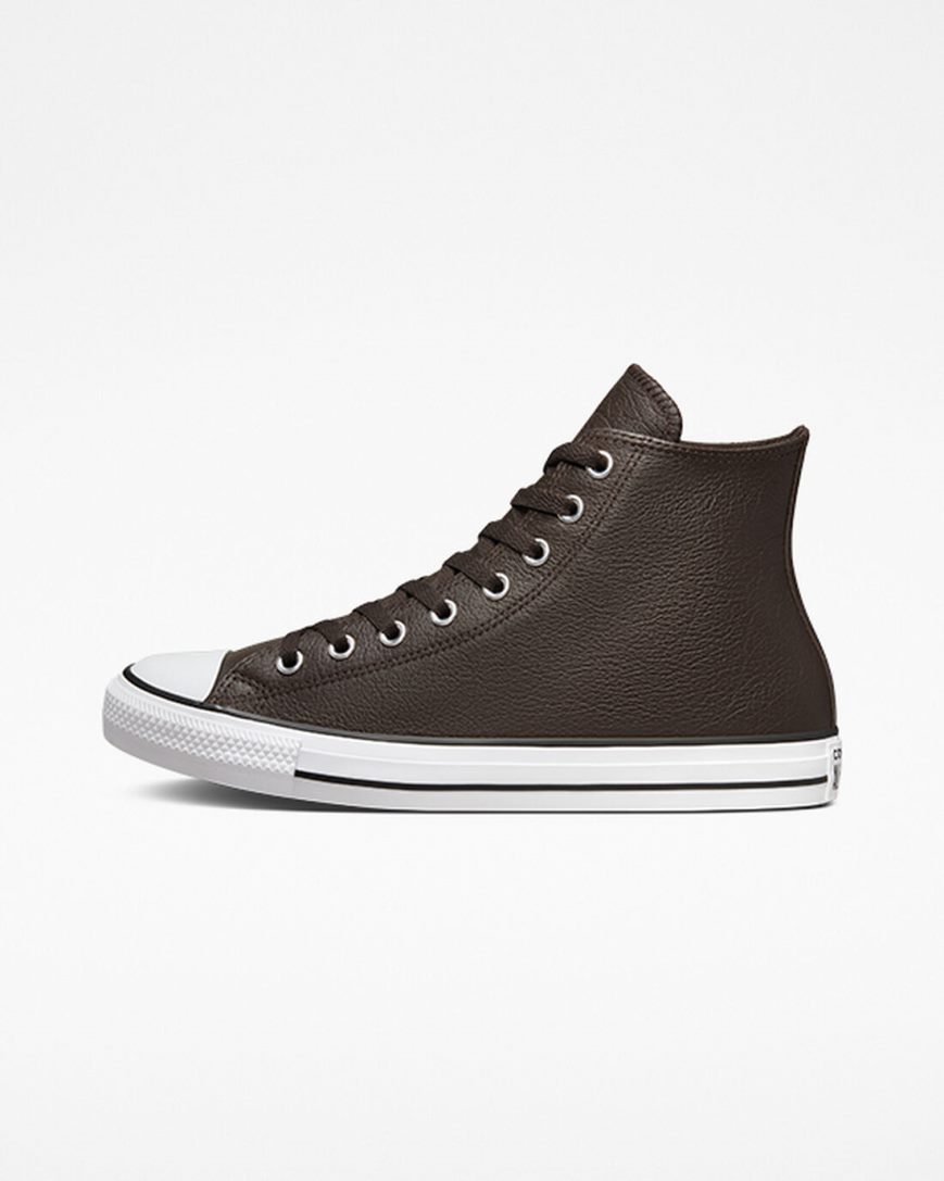 Men's Converse Chuck Taylor All Star Tumbled Leather High Top Shoes Brown / White / Black | AU 6C5E0V